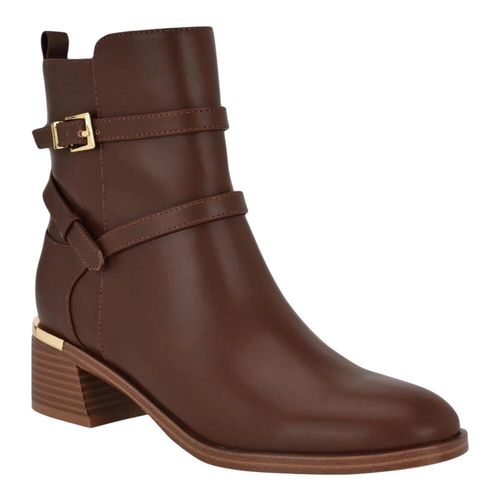 Calvin Klein Women's Jasen Block Heel Almond Toe Dress Booties Brown Size 6 1/2